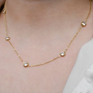 Blueyejewelry Bezel Station Necklace - Diamond Satellite Necklace