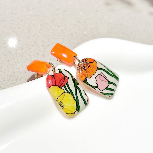 Handmade Flower Pattern Earrings Orange