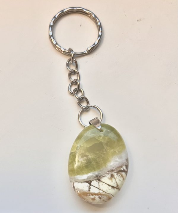 key chain with green natural stone